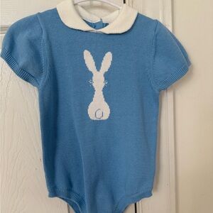 Janie and Jack bunny Blue Knit romper/onesie with Peter Pan collar NWT Easter